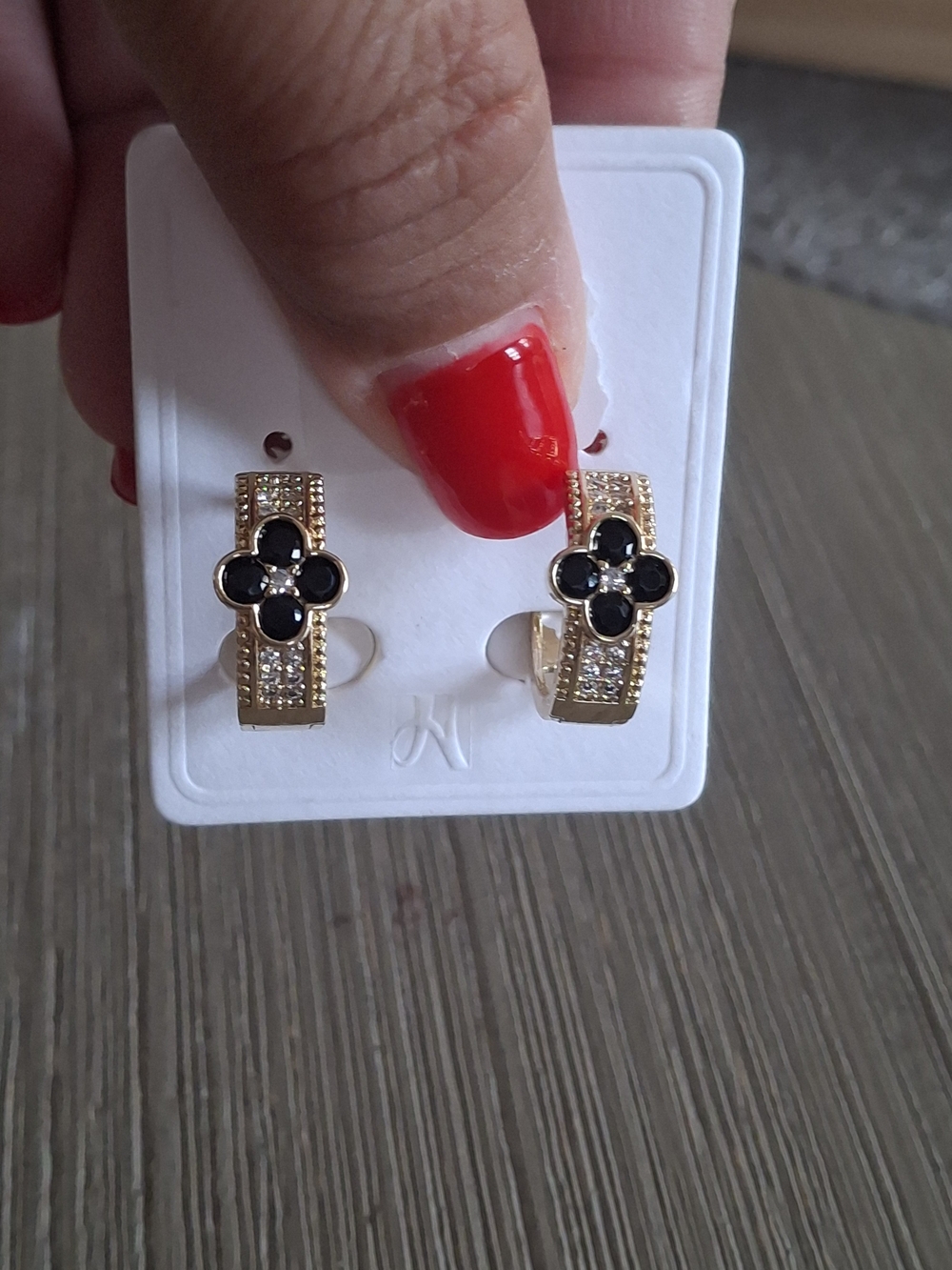 Gold Hoop Earrings with Black Clover Accents - Women Jewelry Earrings